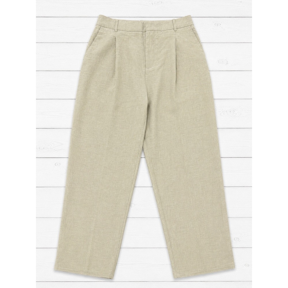 Zara Trousers High Waisted Pleated Linen Blend Gray Green Pants Summer Small